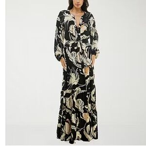 Black Crepe Floral Maxi Dress